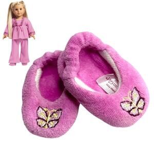 American Girl Julie Pajama Slippers Pink Butterfly Embroidered Pjs Slip On Shoes